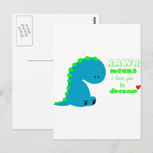 Cute Dinosaur RAWR Briefkaart (Voorkant / Achterkant)