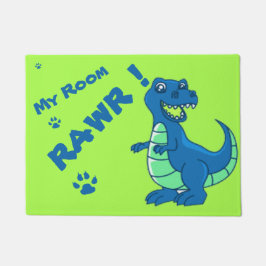 Cute Dinosaur RAWR Green Blue Paw Deurmat