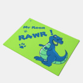 Cute Dinosaur RAWR Green Blue Paw Deurmat (Schuin)
