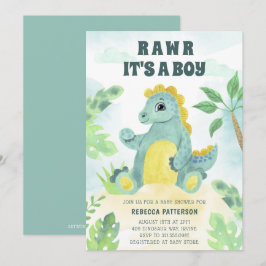 Cute Dinosaur Rawr is een Baby shower Kaart