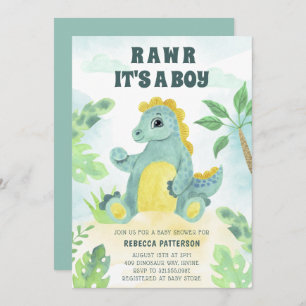 Cute Dinosaur Rawr is een Baby shower Kaart