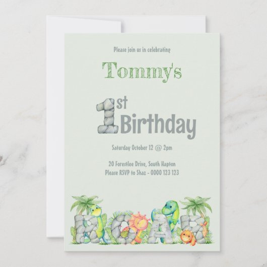 Cute Dinosaur Roar 1st Birthday Boys Kaart (Voorkant)