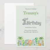 Cute Dinosaur Roar 1st Birthday Boys Kaart (Voorkant / Achterkant)