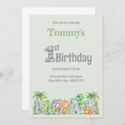 Cute Dinosaur Roar 1st Birthday Boys Kaart (Voorkant / Achterkant)