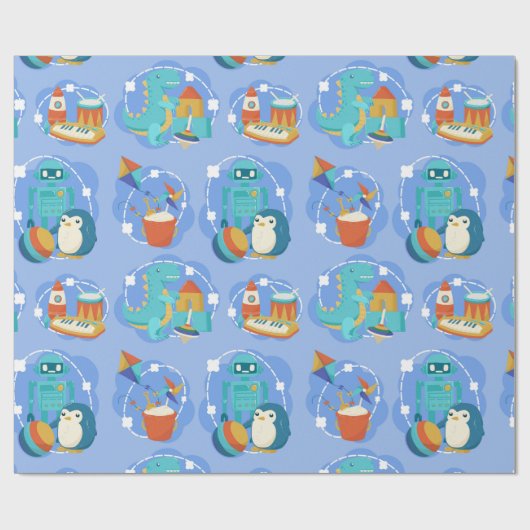 Cute Dinosaur, Robot & Rocket Toys Cadeaupapier (Vlak)