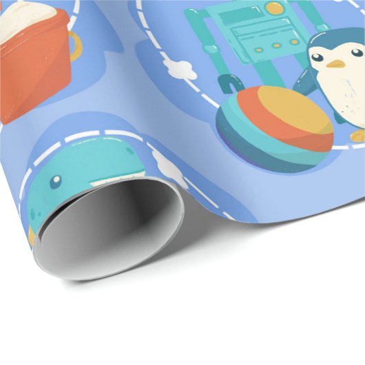 Cute Dinosaur, Robot & Rocket Toys Cadeaupapier (Rol Hoek)