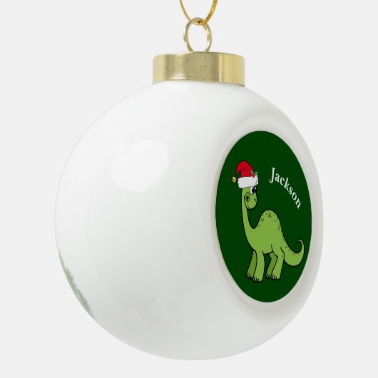Cute Dinosaur Santa Green Kinder Monogram Keramische Bal Ornament (Links)