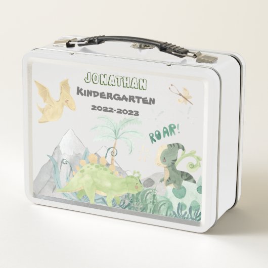 Cute Dinosaur School Metal Lunch Box (Achterkant)