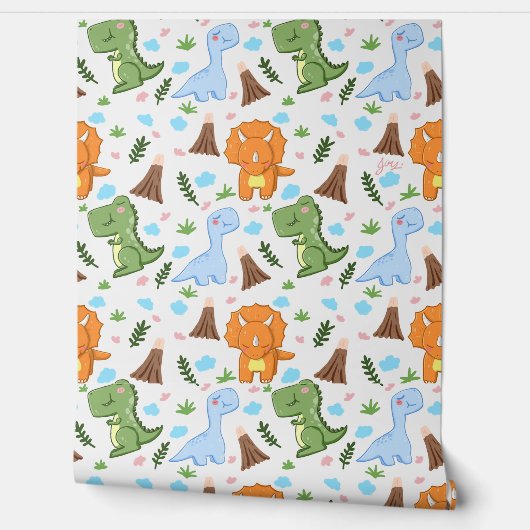 Cute Dinosaur Seamless Pattern for Your Kid Room Behang (Afrollen)