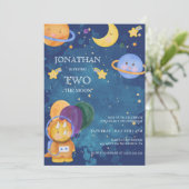 Cute Dinosaur Space Two the Moon Birthday Kaart (Staand voorkant)