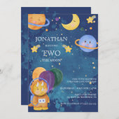 Cute Dinosaur Space Two the Moon Birthday Kaart (Voorkant / Achterkant)