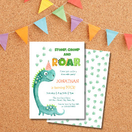 Cute Dinosaur Stomp Chomp Roar Birthday Kaart