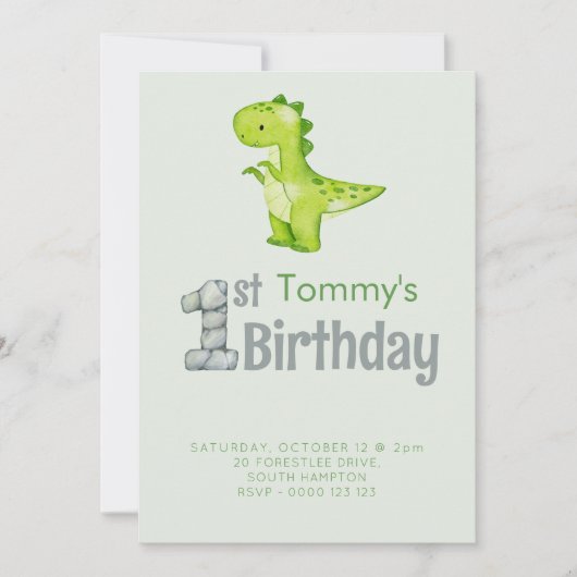 Cute Dinosaur T-REX 1st Birthday Party Boys Kaart (Voorkant)