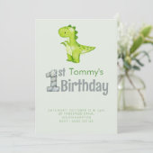 Cute Dinosaur T-REX 1st Birthday Party Boys Kaart (Staand voorkant)