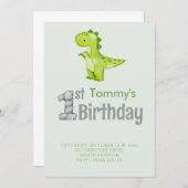 Cute Dinosaur T-REX 1st Birthday Party Boys Kaart (Voorkant / Achterkant)