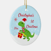 Cute Dinosaur T-Rex Baby's Eerste Kerstmis Keramisch Ornament (Rechts)