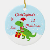 Cute Dinosaur T-Rex Baby's Eerste Kerstmis Keramisch Ornament (Voorkant)