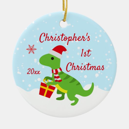 Cute Dinosaur T-Rex Baby's Eerste Kerstmis Keramisch Ornament (Voorkant)