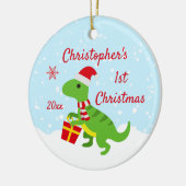 Cute Dinosaur T-Rex Baby's Eerste Kerstmis Keramisch Ornament (Links)
