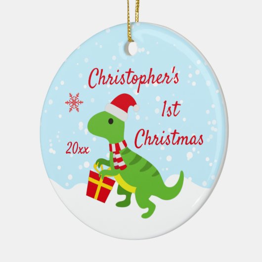 Cute Dinosaur T-Rex Baby's Eerste Kerstmis Keramisch Ornament (Links)