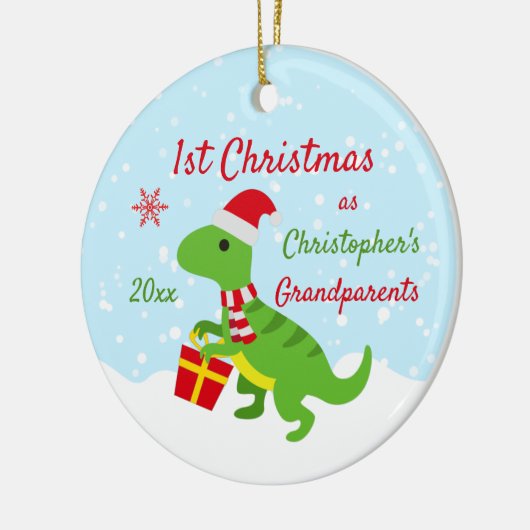 Cute Dinosaur T-Rex grootouders Eerste Kerstmis Keramisch Ornament (Links)