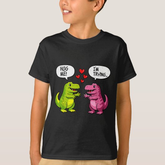 Cute Dinosaur T Rex Hug Valentines Day Couple Boyf T-shirt (Voorkant)