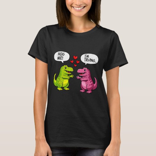 Cute Dinosaur T Rex Hug Valentines Day Couple Boyf T-shirt (Voorkant)