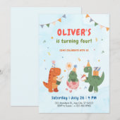 cute dinosaur t-rex kids 4th Birthday Invitation   Kaart (Voorkant / Achterkant)