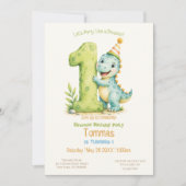 Cute Dinosaur Thema 1e Verjaardag Kaart (Voorkant)