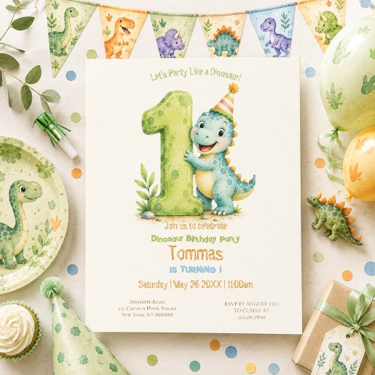 Cute Dinosaur Thema 1e Verjaardag Kaart