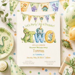 Cute Dinosaur Thema 2e Verjaardag Kaart