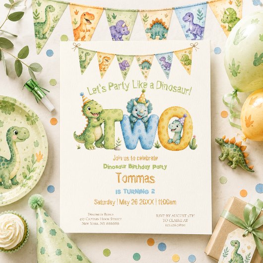 Cute Dinosaur Thema 2e Verjaardag Kaart