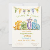 Cute Dinosaur Thema 4 Verjaardag Kaart (Voorkant)