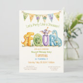 Cute Dinosaur Thema 4 Verjaardag Kaart (Staand voorkant)