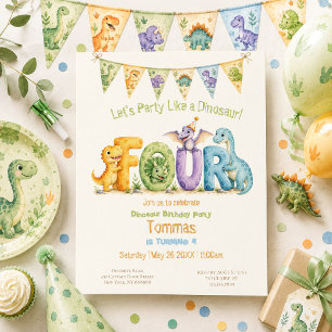 Cute Dinosaur Thema 4 Verjaardag Kaart