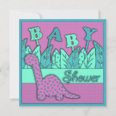 Cute Dinosaur Theme Baby shower - Paarse Turquoise Kaart (Achterkant)