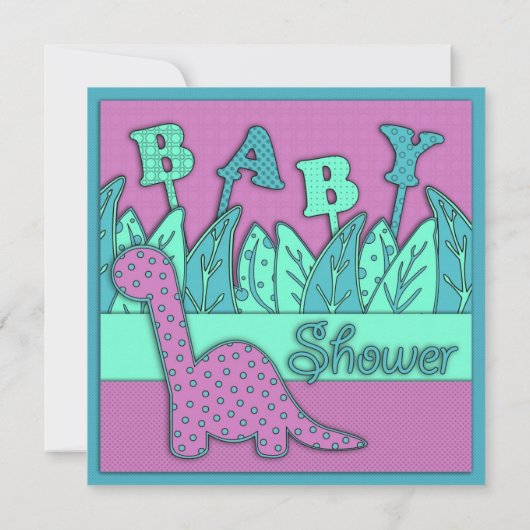 Cute Dinosaur Theme Baby shower - Paarse Turquoise Kaart (Achterkant)