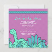 Cute Dinosaur Theme Baby shower - Paarse Turquoise Kaart (Voorkant)
