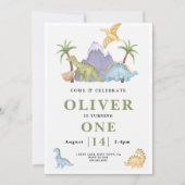 Cute Dinosaur Theme Birthday Invitation Kaart (Voorkant)