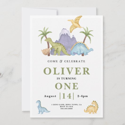 Cute Dinosaur Theme Birthday Invitation Kaart (Voorkant)