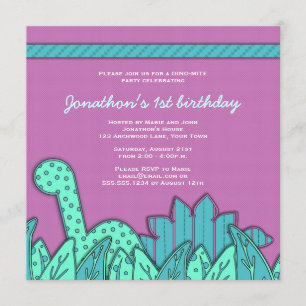 Cute Dinosaur Theme Birthday Party - Turquoise Kaart