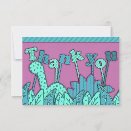 Cute Dinosaur Theme Flat Dankuwel Noteer Turquoise Notitiekaartje (Voorkant)