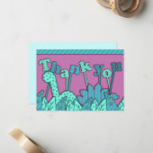 Cute Dinosaur Theme Flat Dankuwel Noteer Turquoise Notitiekaartje (Voorkant / Achterkant in situ)