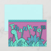 Cute Dinosaur Theme Flat Dankuwel Noteer Turquoise Notitiekaartje (Voorkant / Achterkant)
