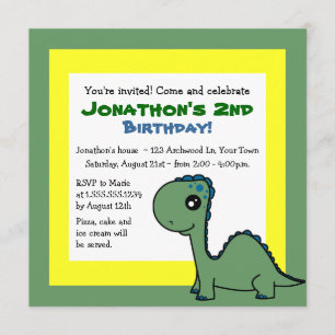 Cute Dinosaur Theme Kids Birthday - Green Yellow Kaart