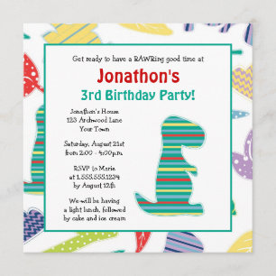 Cute Dinosaur Theme Kids Birthday Party Invitation Kaart