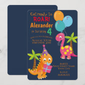 Cute Dinosaur Theme Party on Navy Blue Kaart (Voorkant / Achterkant)