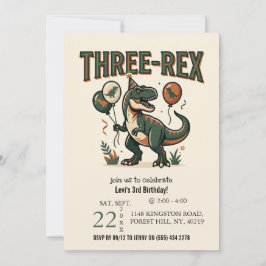 Cute Dinosaur Three-Rex 3e verjaardagsuitnodiging Kaart