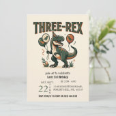 Cute Dinosaur Three-Rex 3e verjaardagsuitnodiging Kaart (Staand voorkant)