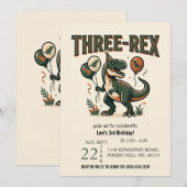 Cute Dinosaur Three-Rex 3e verjaardagsuitnodiging Kaart (Voorkant / Achterkant)